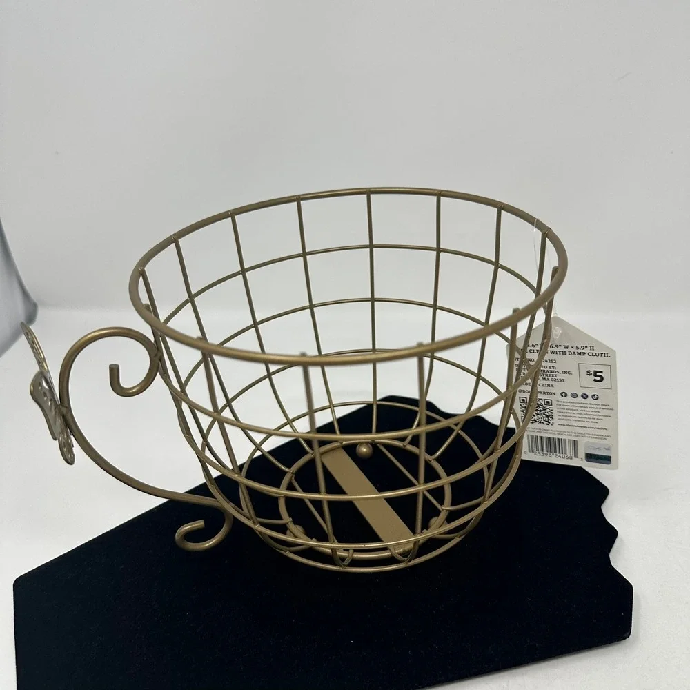 Dolly Parton Metal Cup Basket Gold Butterfly Wire Teacup Decor 5324252 NEW